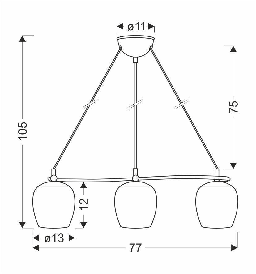 Schéma coté du luminaire, hauteur totale et diamètre des globes