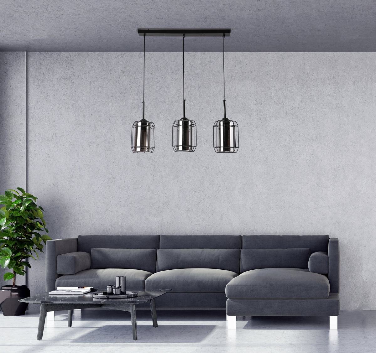 Suspension Jonera noire, verre, L 67 cm