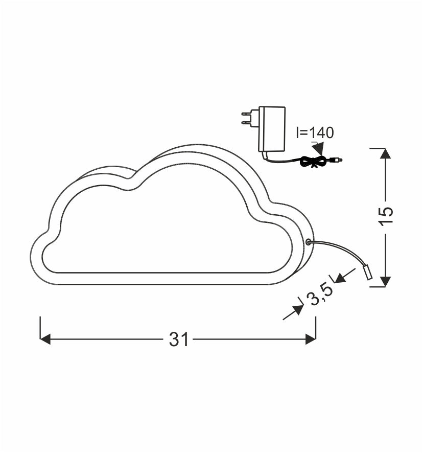 Schéma de dimensions de la lampe nuage avec largeur 31 cm et hauteur 15 cm