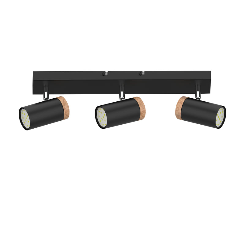 Plafonnier Lagos 3 lumières noir et bois