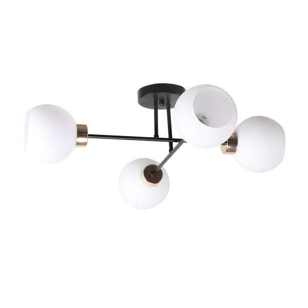 Plafonnier Amanda 4 lumières noir et blanc, verre