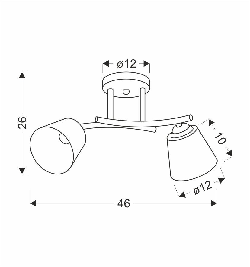 Schéma technique coté du plafonnier avec dimensions 46 cm et 26 cm