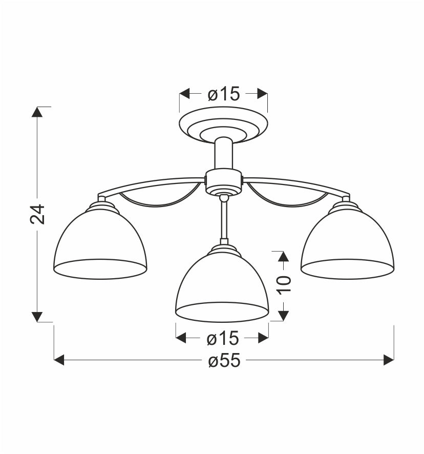 Schéma coté du plafonnier, diamètre total 55 cm et hauteur 24 cm indiqués