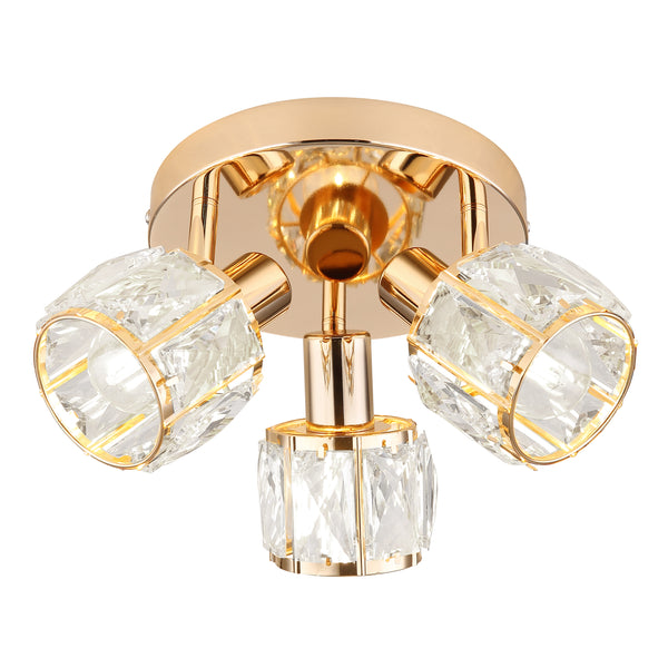 Plafonnier Dubai 3 lumières doré, cristal, L 36 cm