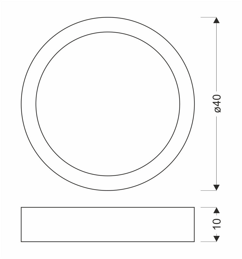 Schéma coté du plafonnier rond, diamètre 40 cm et hauteur 10 cm
