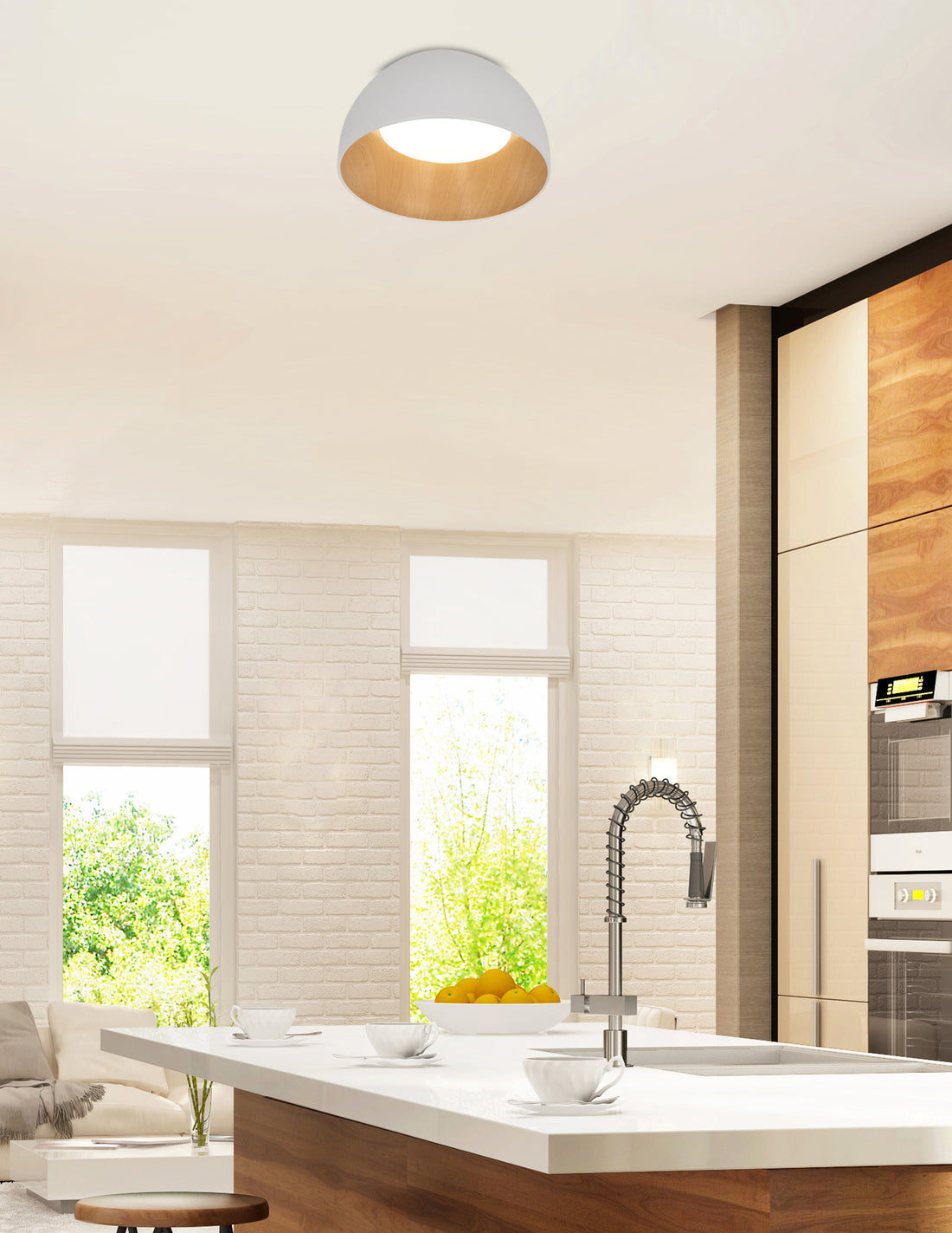Plafonnier LED Liguria blanc et bois