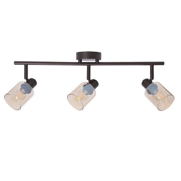 Plafonnier Agra 3 lumières noir, verre, L 58 cm