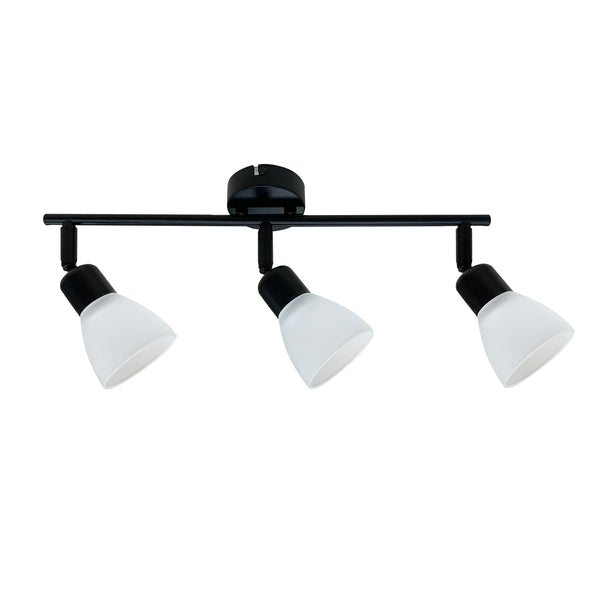 Plafonnier Costa 3 lumières noir, verre, L 52 cm