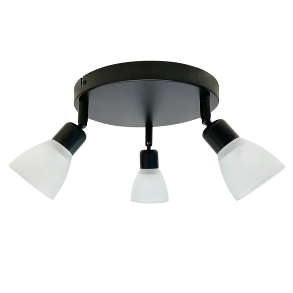 Plafonnier Costa 3 lumières noir, verre, L 48 cm