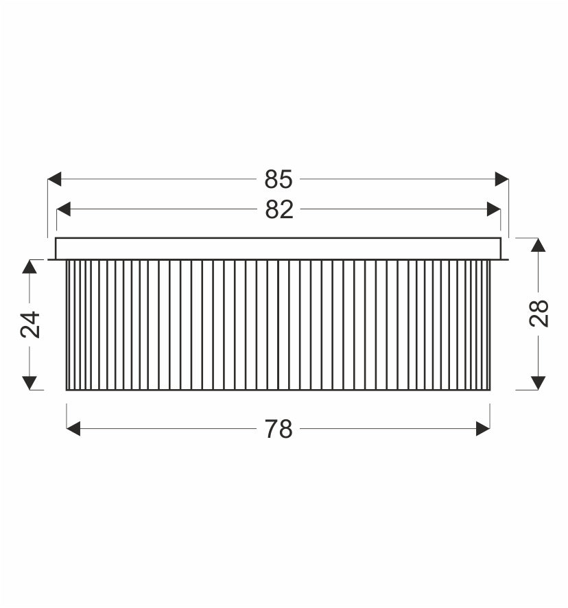 Schéma de dimensions du plafonnier avec largeur et hauteur en centimètres