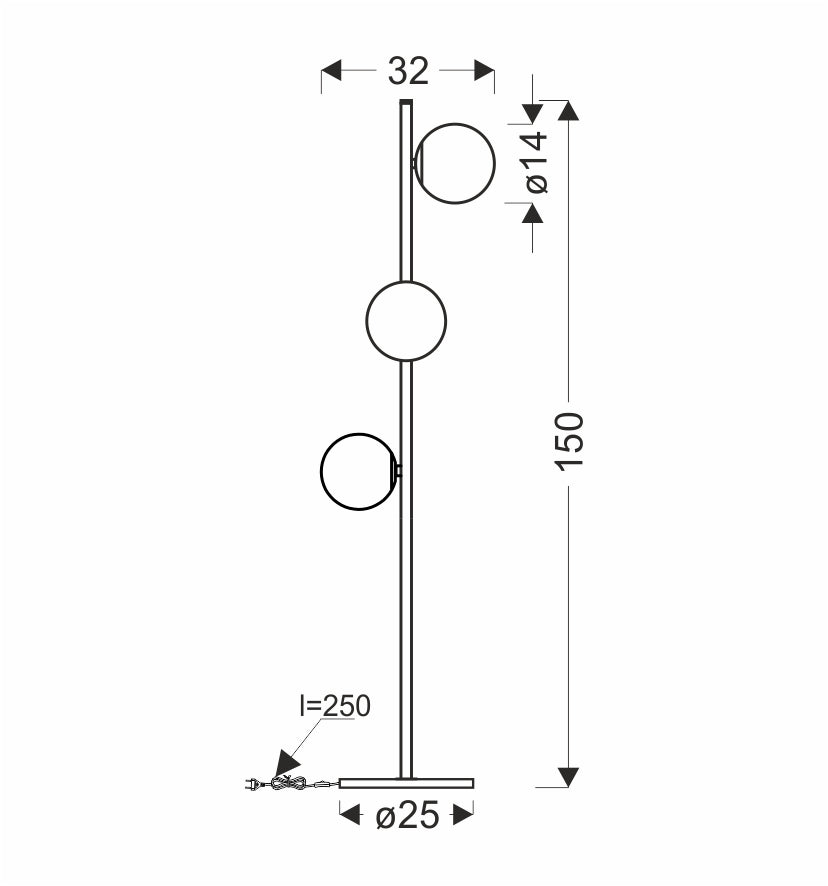 Lampadaire Kama 3 lumières noir, verre