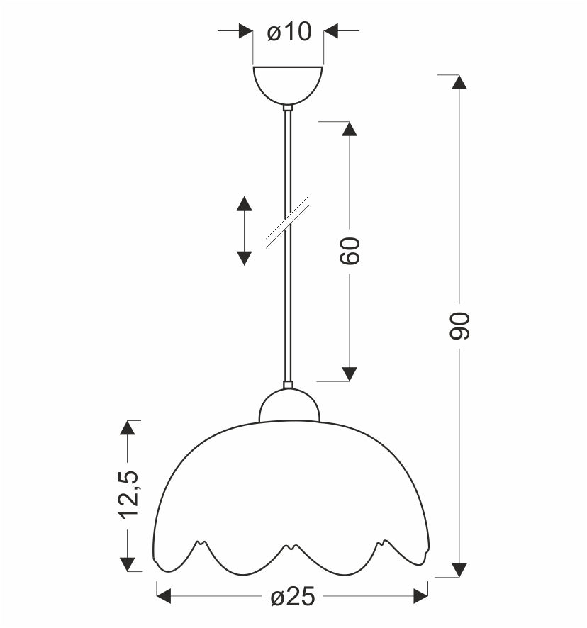 Schéma de dimensions de la suspension avec diamètres et hauteur