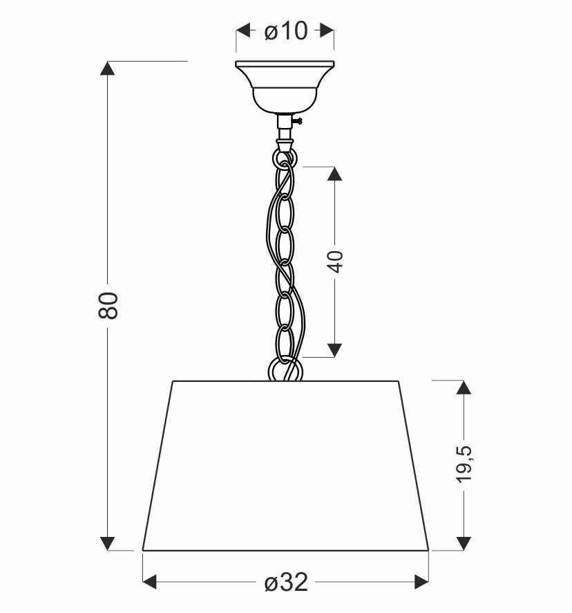 Schéma technique coté indiquant hauteur 80 cm et diamètre abat-jour 32 cm