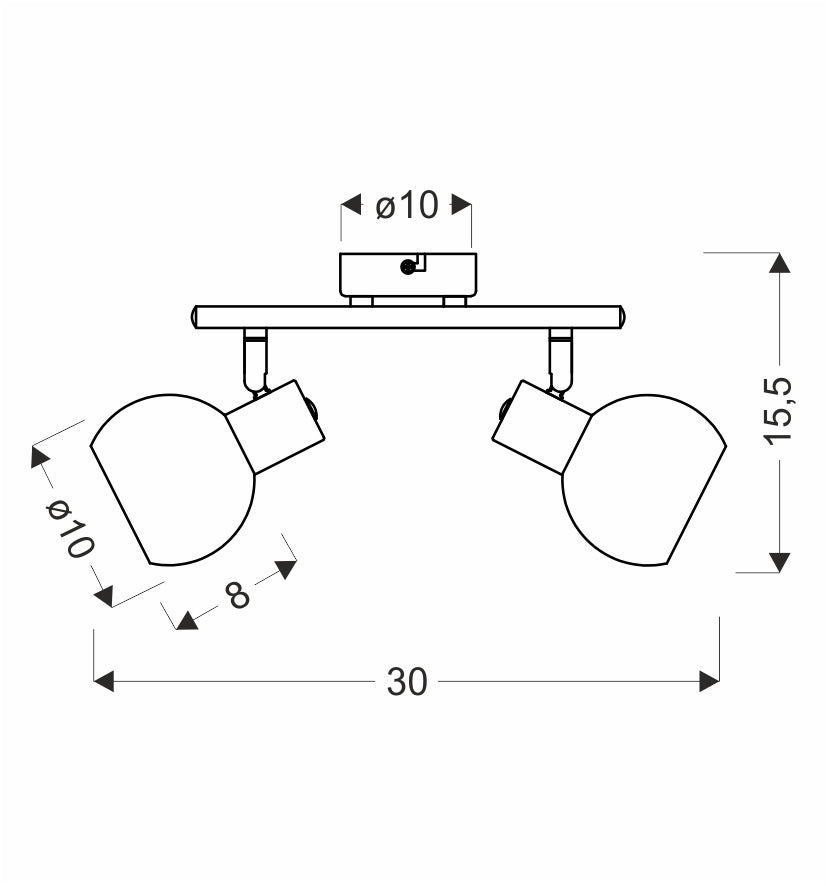 Schéma de dimensions du plafonnier avec largeur 30 cm et hauteur 15,5 cm