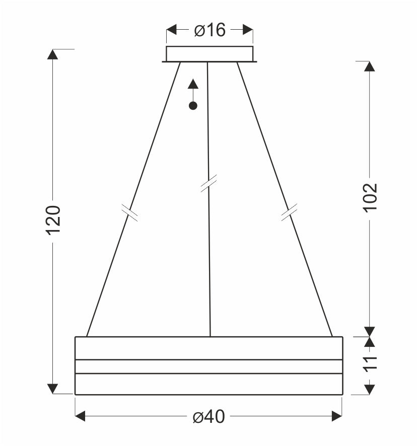 Schéma de dimensions : diamètre 40 cm, hauteur totale 120 cm, hauteur abat-jour 11 cm.