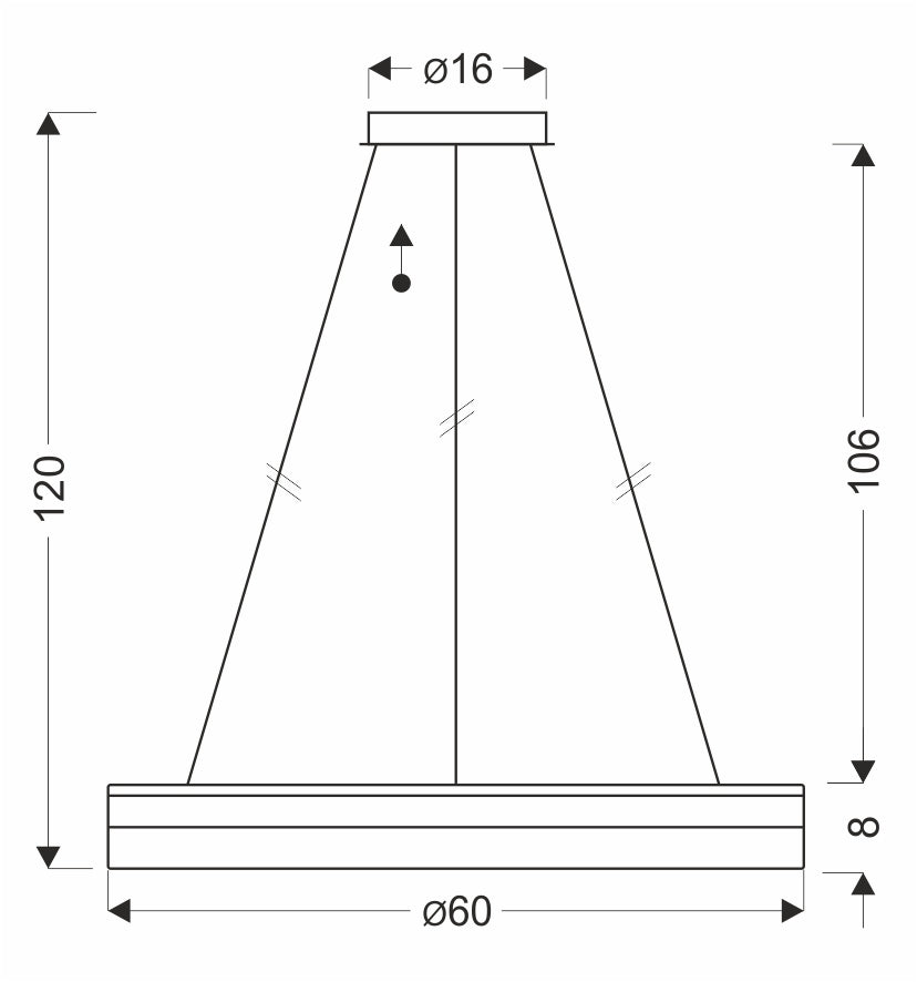 Schéma de dimensions indiquant diamètre soixante centimètres et hauteur totale cent vingt centimètres