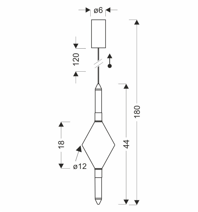 Schéma de dimensions du luminaire avec hauteur totale, diamètre de la rosace et format du verre.
