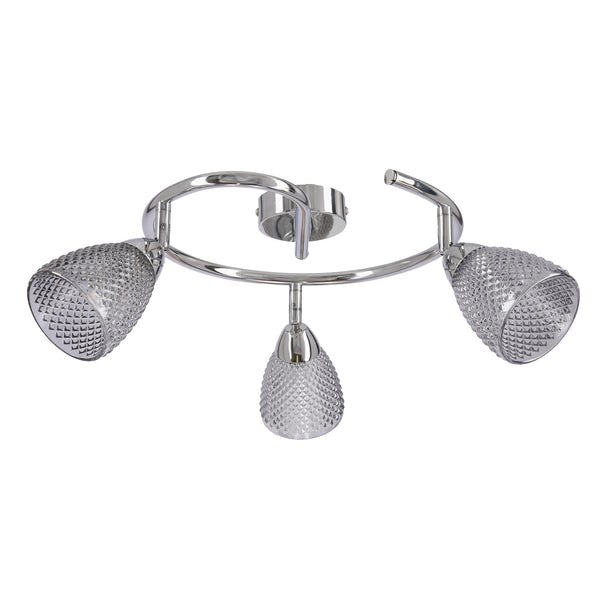 Plafonnier Estello 3 lumières argenté, verre, L 52 cm