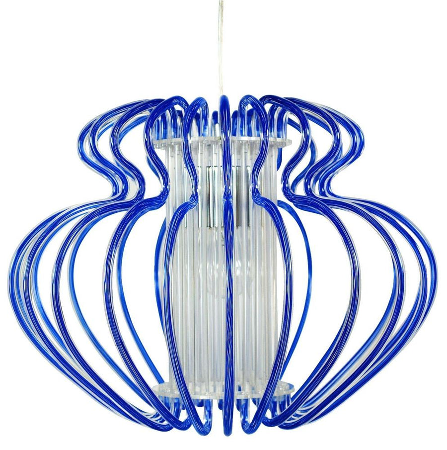 Suspension bleue sur fond blanc, vue de face montrant la structure ondulée