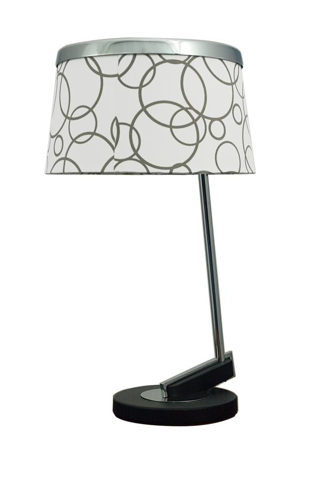 Lampe de table chromée à abat-jour conique en tissu imprimé de cercles gris