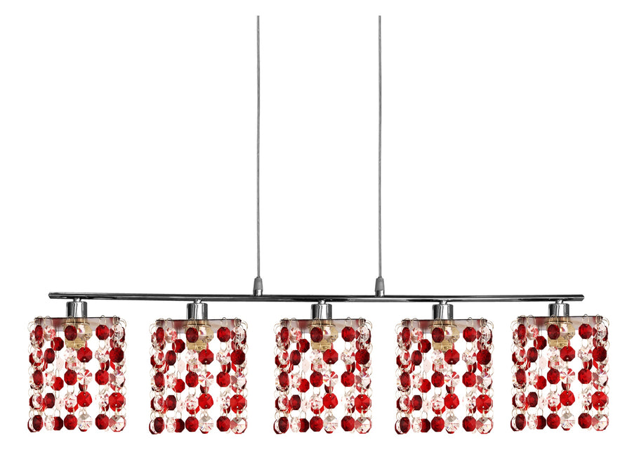 Suspension Classic 5 lumières chromée et rouge, cristal
