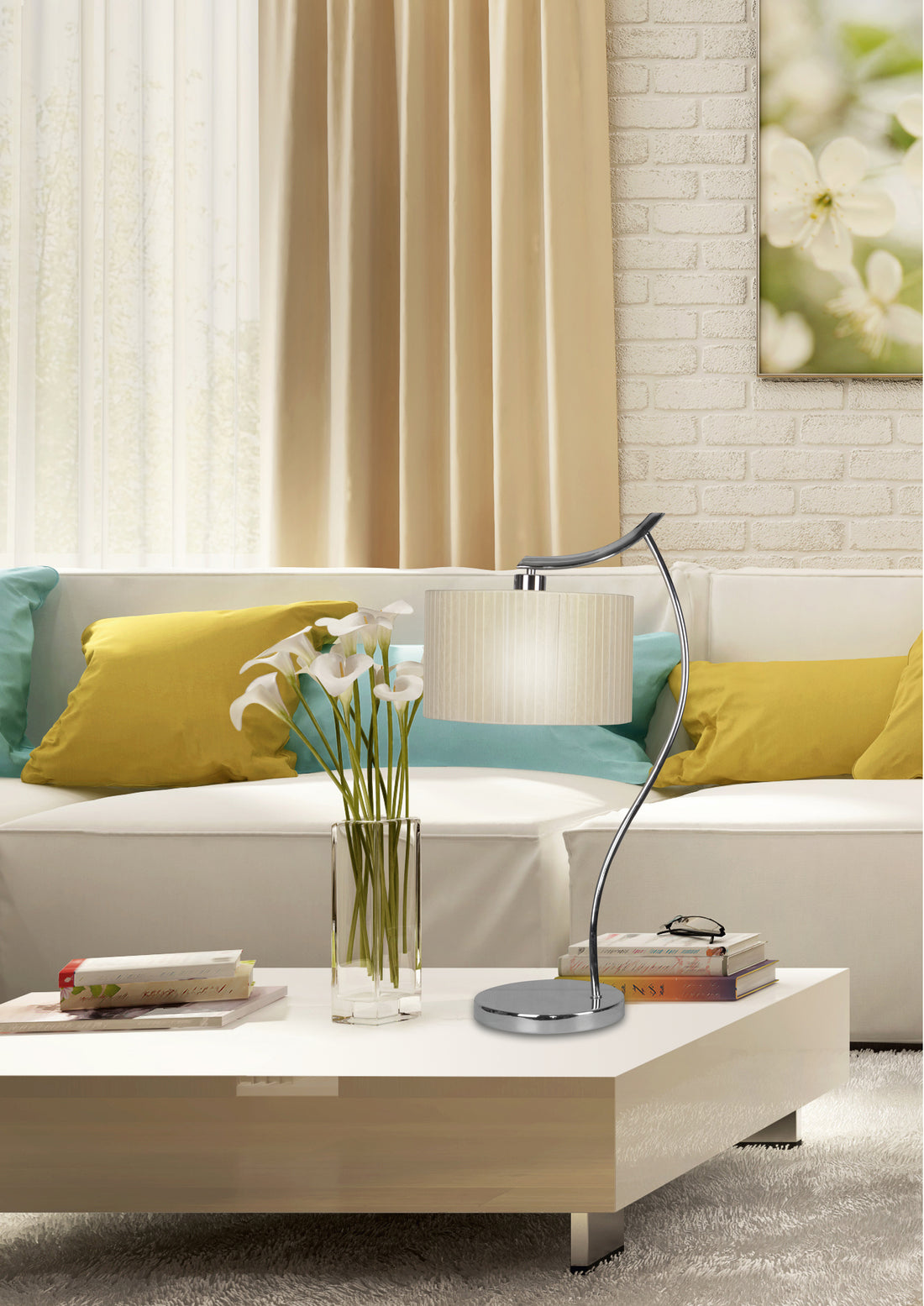 Lampe à poser Draga crème, tissu