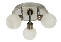 Plafonnier Alabaster 3 lumières nickel satiné et chromé, verre, L 30 cm