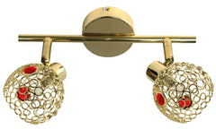 Plafonnier Aron 2 lumières doré et rouge, cristal