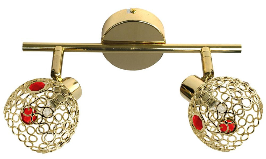 Plafonnier Aron 2 lumières doré et rouge, cristal
