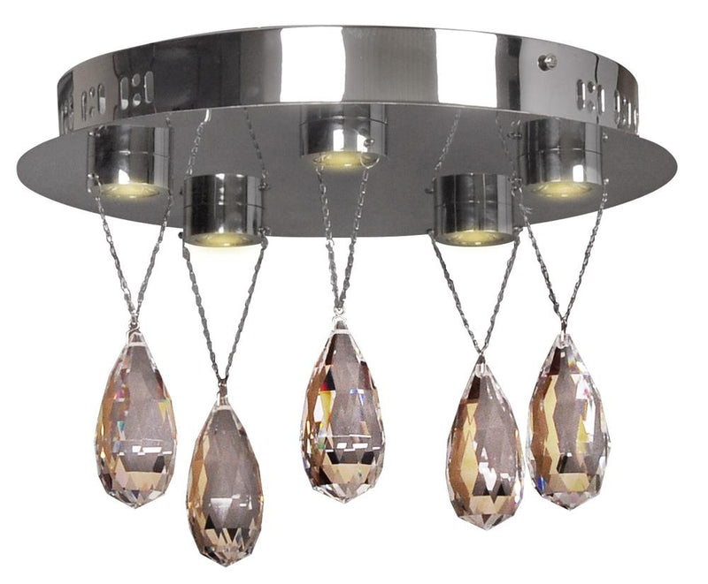 Plafonnier LED Prisma 5 lumières chromé, cristal