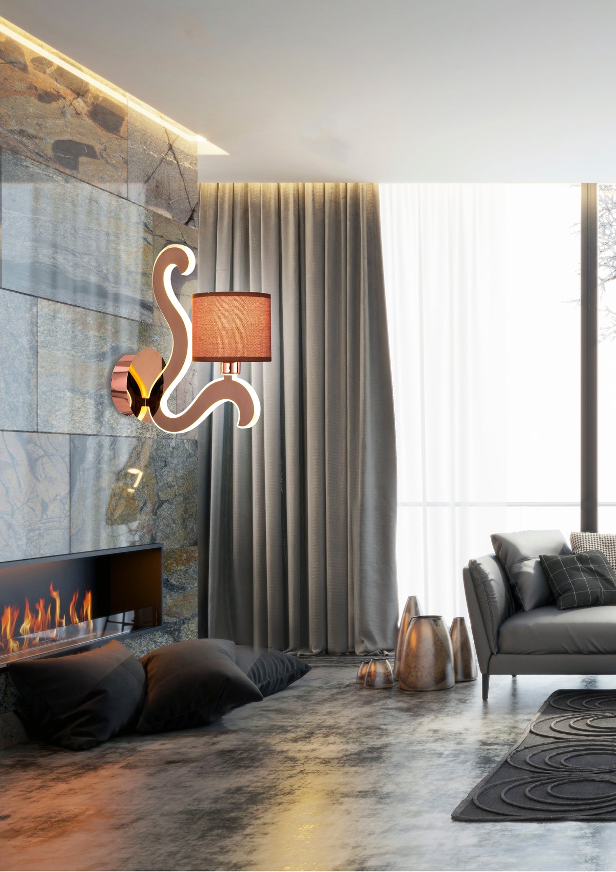 Applique murale LED Ambrosia 3 cuivrée, tissu, L 10 cm