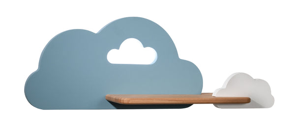 Applique murale LED Cloud pour chambre d'enfant bleue et blanche, bois
