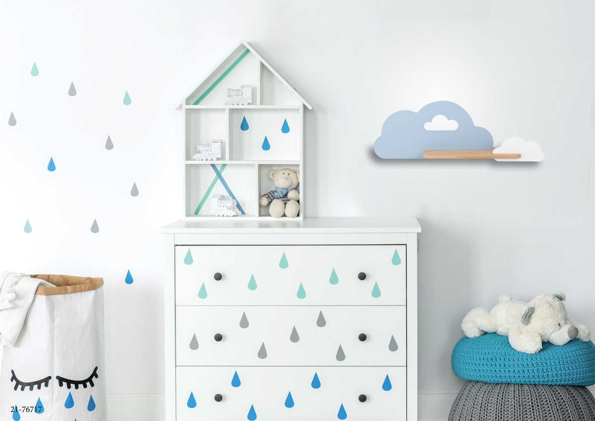 Applique murale LED Cloud pour chambre d'enfant bleue et blanche, bois