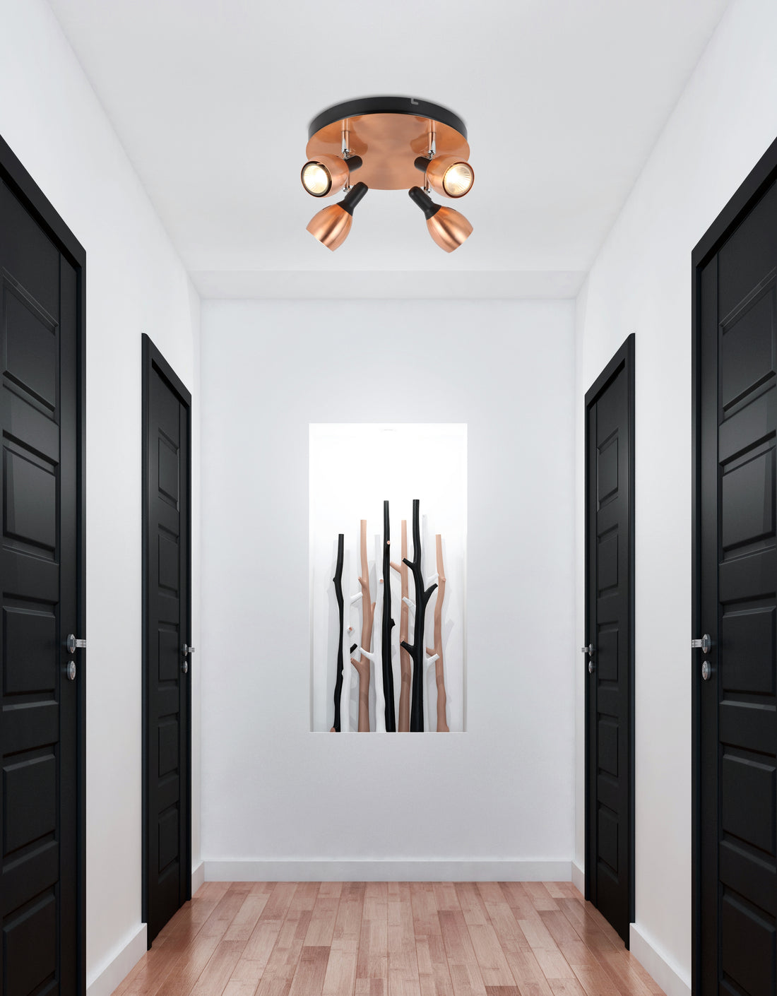 Plafonnier Cross 4 lumières cuivré