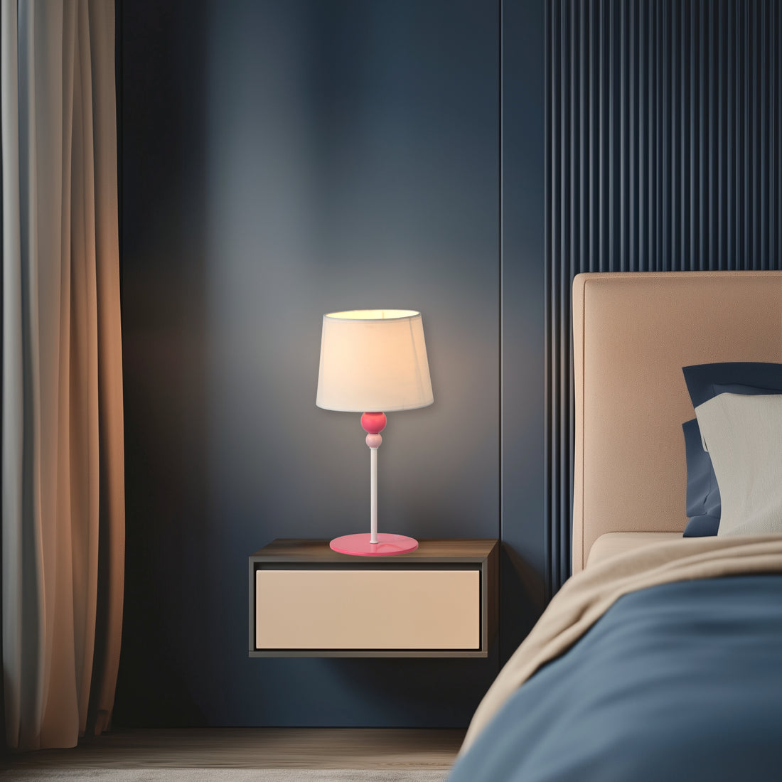 Lampe à poser Bebe blanche et rose, tissu