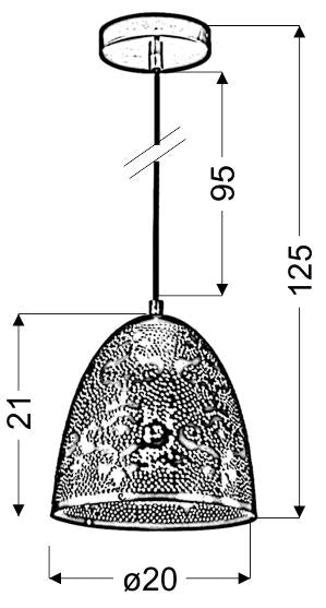 Schéma technique coté de la suspension avec hauteur totale et dimensions de l'abat-jour