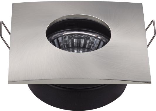 Vue de face du spot encastrable carré en nickel satiné avec verre strié