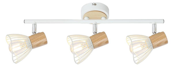 Plafonnier Chile 3 lumières blanc et bois, L 56 cm