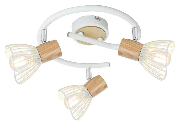 Plafonnier Chile 3 lumières blanc et bois, L 42 cm