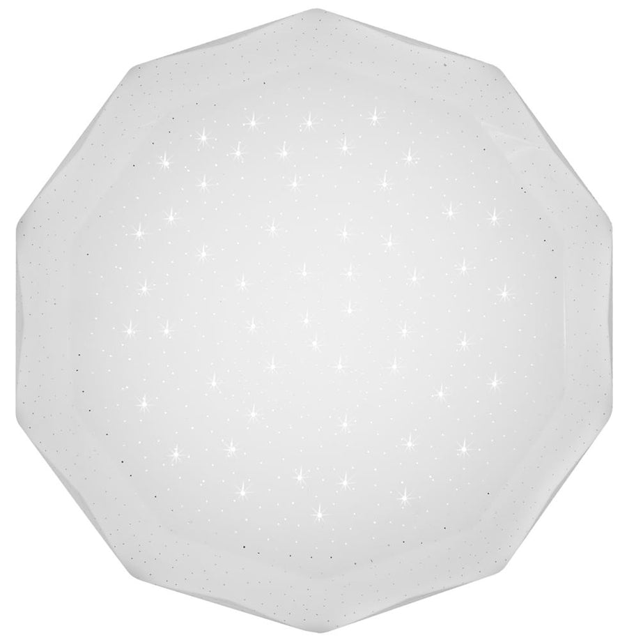 Vue de face du plafonnier blanc facetté avec effet ciel étoilé scintillant