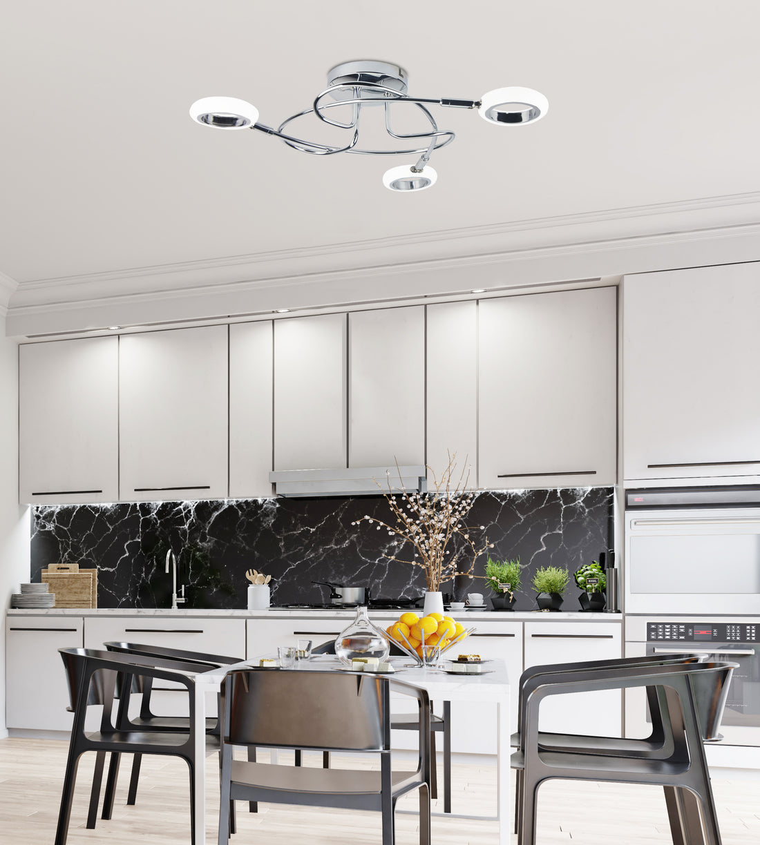Plafonnier LED Aurelion 3 lumières chromé et blanc
