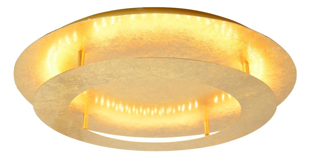 Version dorée allumée diffusant une lumière chaude sous l'anneau extérieur.