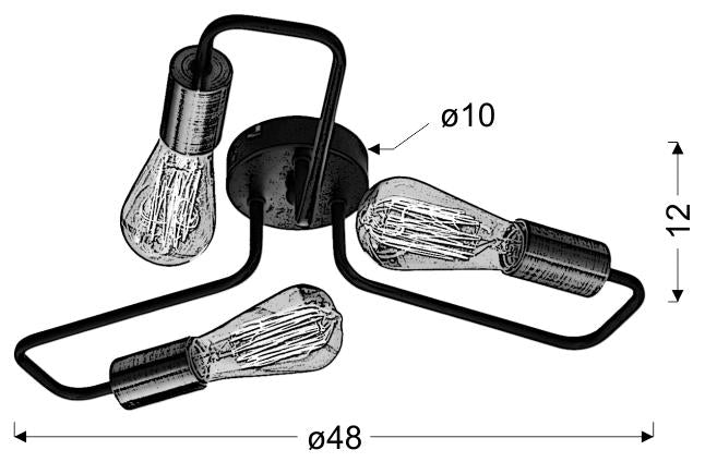 Schéma de dimensions du luminaire indiquant un diamètre de 48 cm et une hauteur de 12 cm