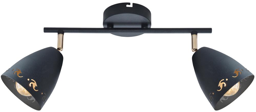 Version noire et dorée du plafonnier, deux spots côniques ajourés orientables