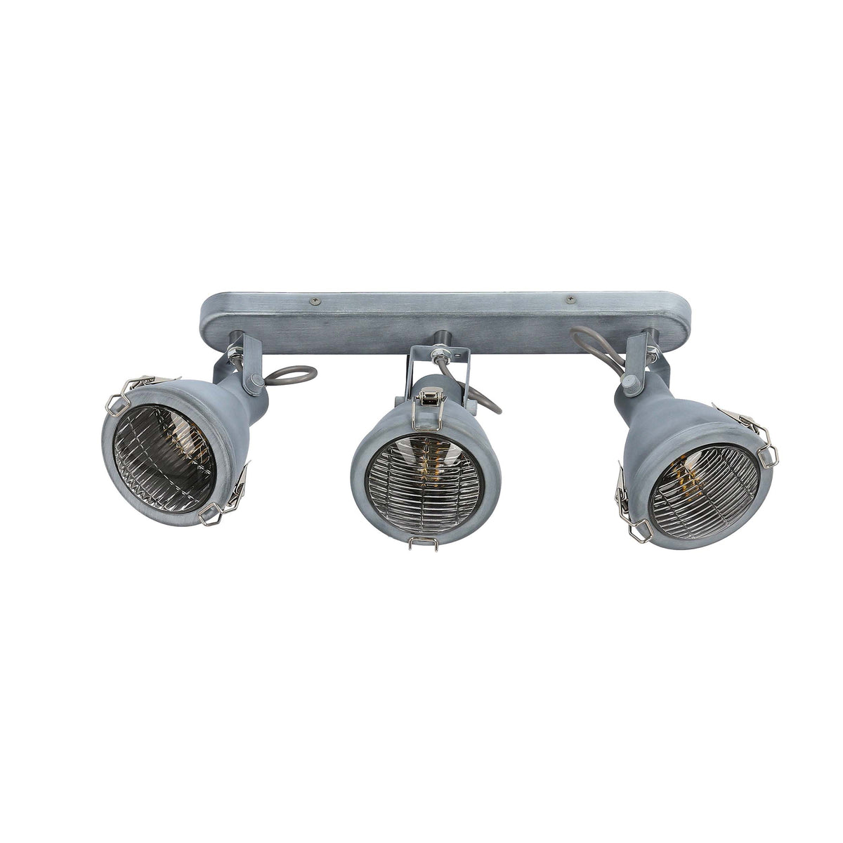 Plafonnier vu de face, éteint, avec grilles alvéolées sur chaque spot