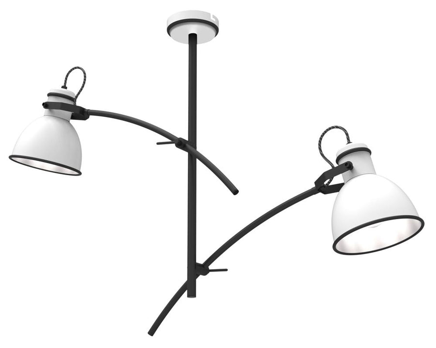 Suspension blanche et noire à deux bras courbes, produit de face sur fond blanc