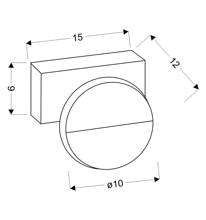 Schéma de dimensions avec largeur 15, hauteur 6, profondeur 12 et diamètre 10.