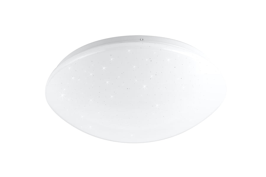 Plafonnier blanc ovale vu de face, diffuseur étoilé sur fond blanc