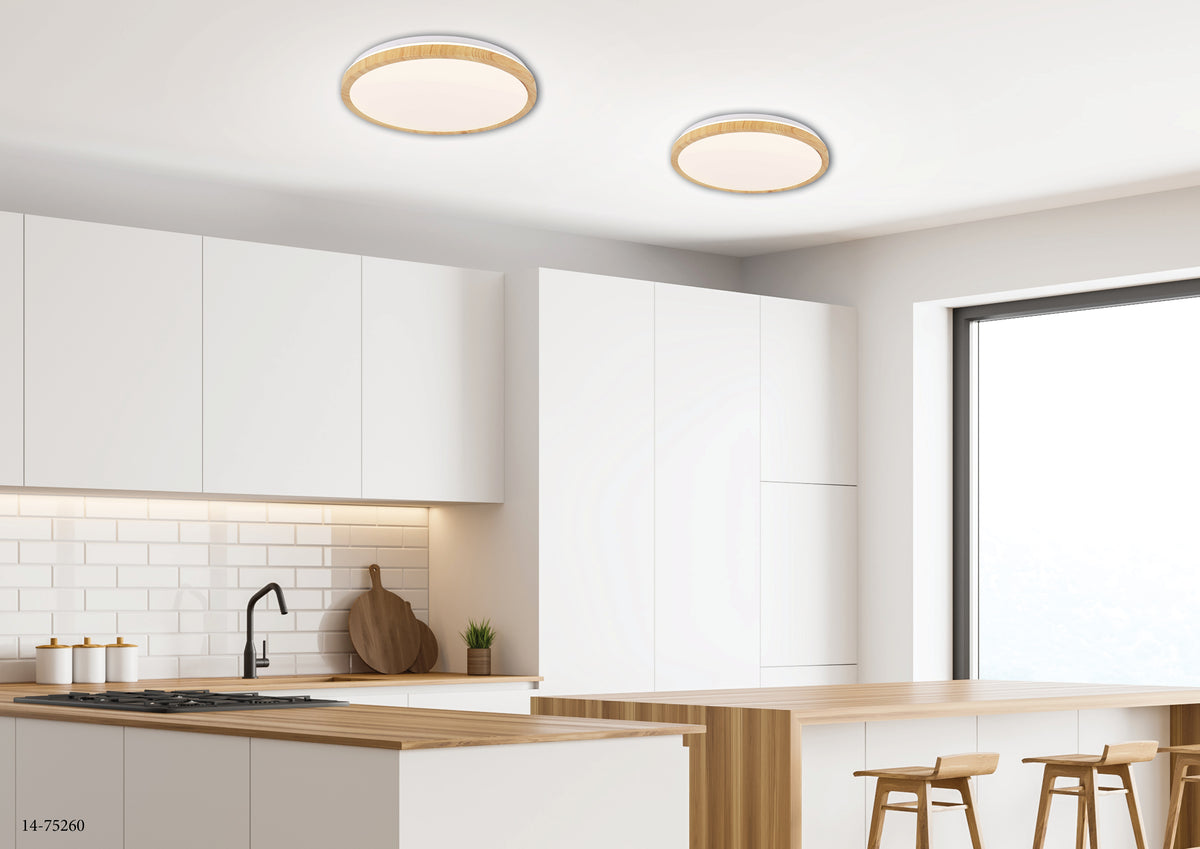 Plafonnier LED Gandava blanc et bois, L 48 cm