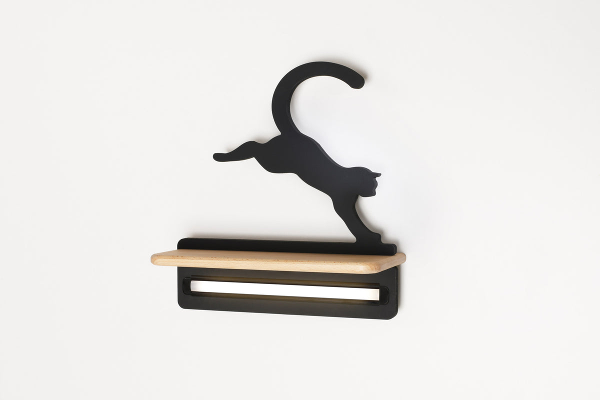 Applique murale LED Cat pour chambre d'enfant noire, bois, L 27 cm (réf. 21-75635)